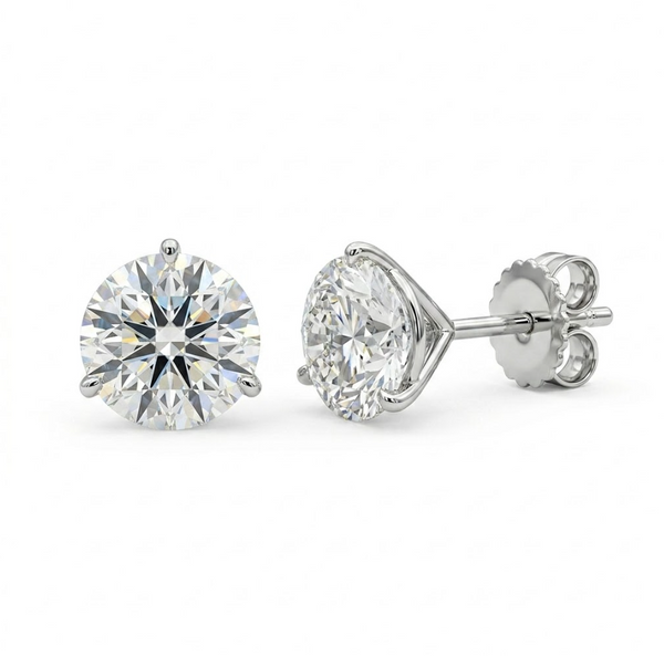 Round Lab-Grown Diamond Stud Earrings | 14K White Gold | 4.00 ctw Round Diamonds | Martini 3-Prong Setting | LG-MRTRD400-GW3LPB - Brownee Jewelers