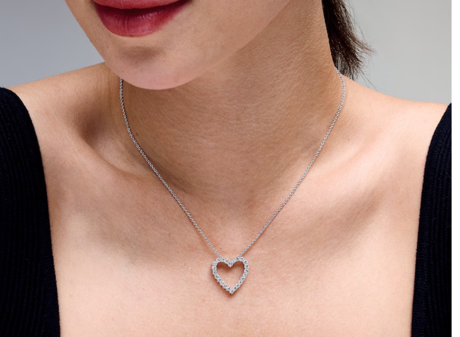 Sterling Silver .25ct Lab-Grown Diamond Heart Pendant (24 Stones