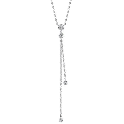 Diamond Lariat Necklace | 14K White Gold | 0.13 ctw | Elegant Drop Necklace - Brownee Jewelers
