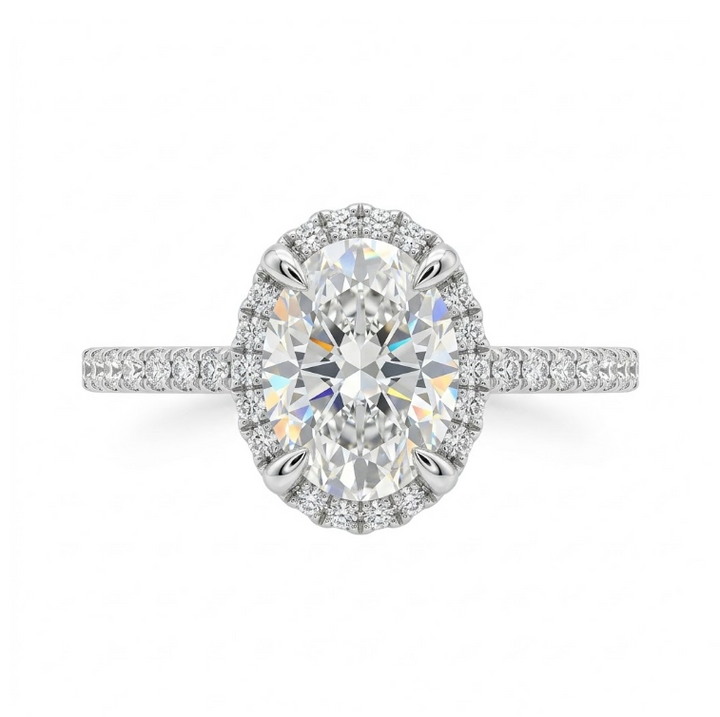 2.00 ctw Lab-Grown Diamond Halo Engagement Ring | 1.75 ct Oval G/H SI1–2 | 14K White Gold - Brownee Jewelers