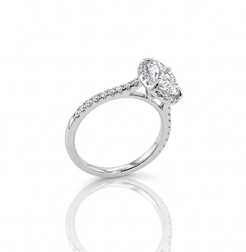 2.00 ctw Lab-Grown Diamond Halo Engagement Ring | 1.75 ct Oval G/H SI1–2 | 14K White Gold - Brownee Jewelers