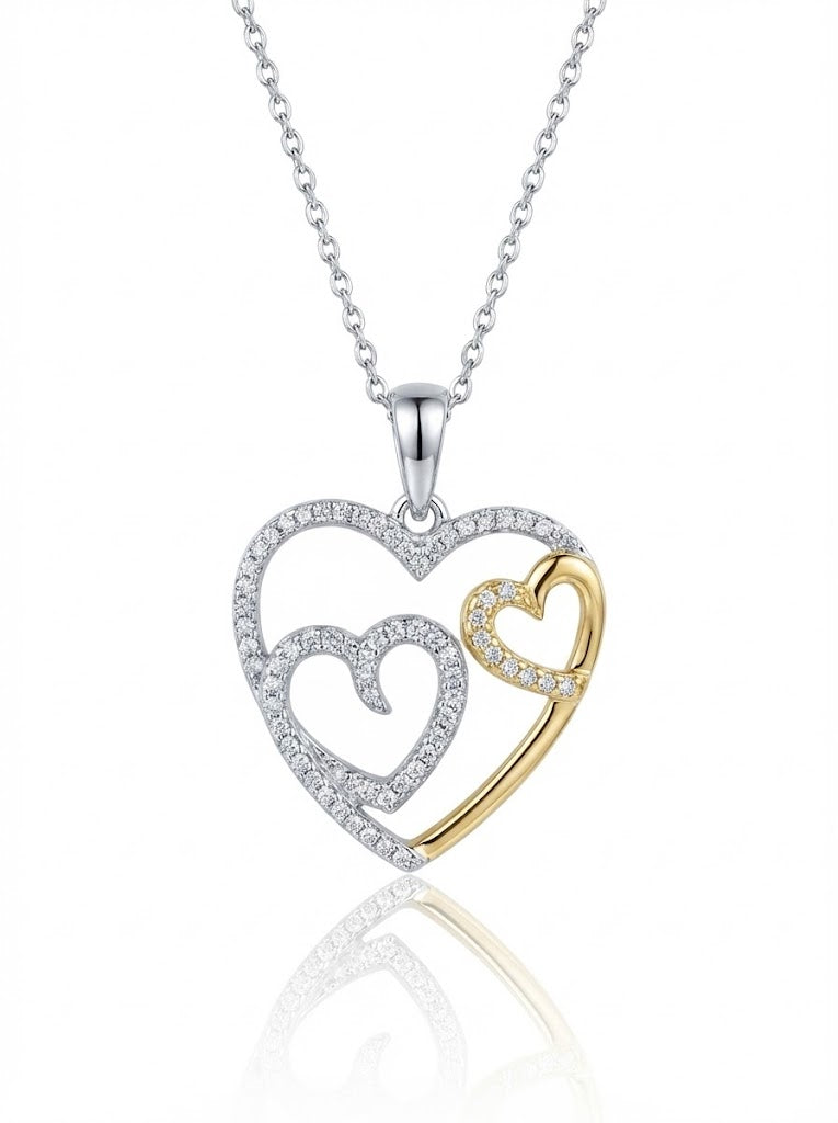 Sterling Silver & Rose-Tone Double Heart Diamond Pendant