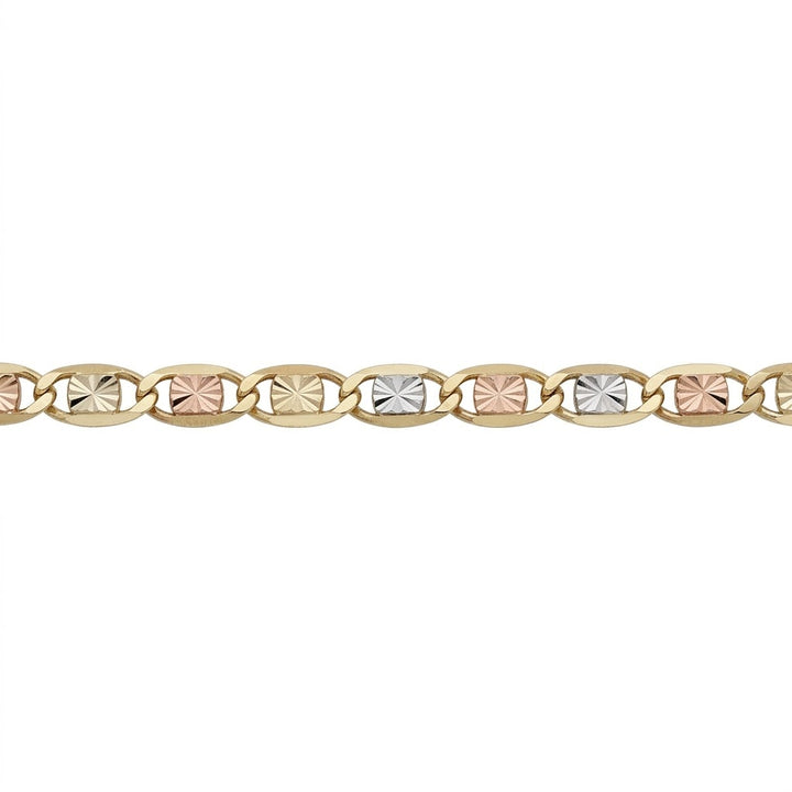 Tri-Color Star Valentino Necklace | 10K Gold | Yellow, White & Rose Gold Valentino Link Chain | 20-Inch Length - Brownee Jewelers