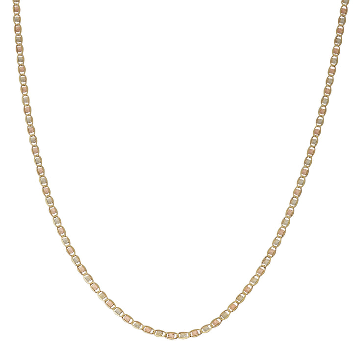 Tri-Color Star Valentino Necklace | 10K Gold | Yellow, White & Rose Gold Valentino Link Chain | 20-Inch Length - Brownee Jewelers