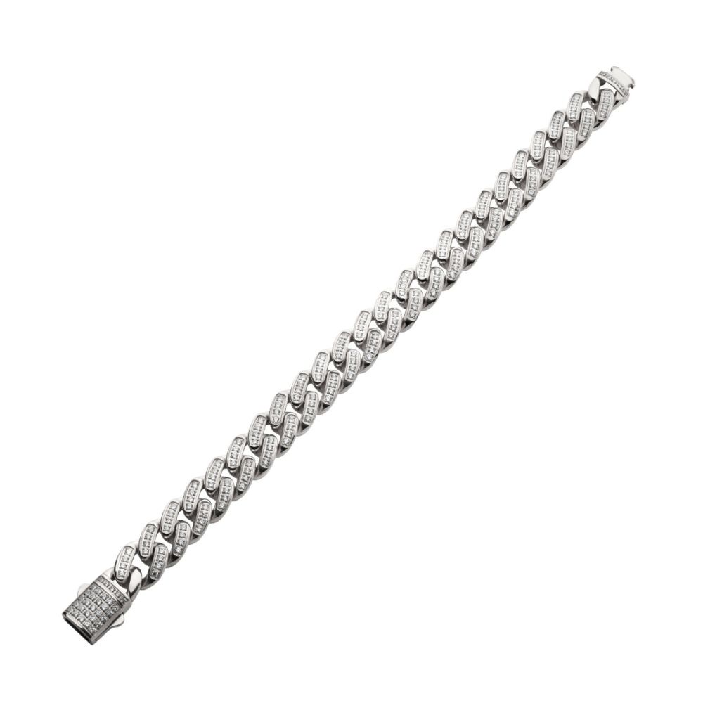 Miami Cuban Chain Bracelet | Stainless Steel | 12mm Width | 8.5 Inch Length | Cubic Zirconia | NSTC2512-85 - Brownee Jewelers