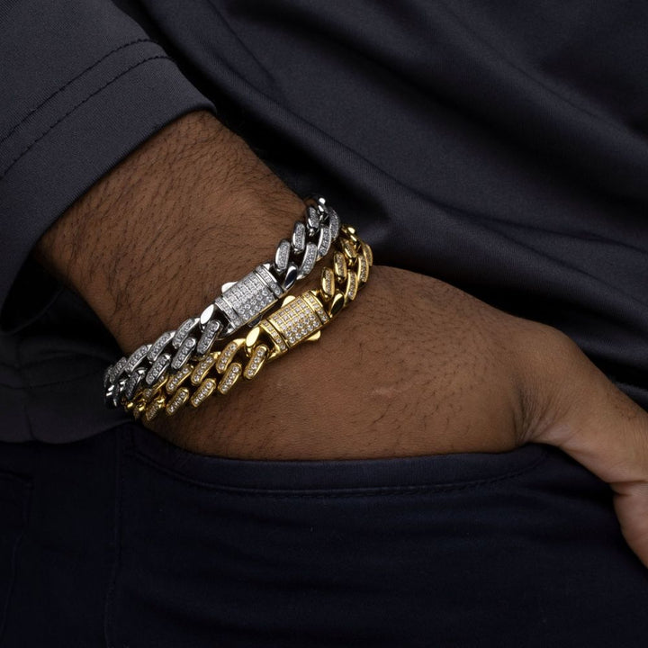 Miami Cuban Chain Bracelet | Stainless Steel | 12mm Width | 8.5 Inch Length | Cubic Zirconia | NSTC2512-85 - Brownee Jewelers