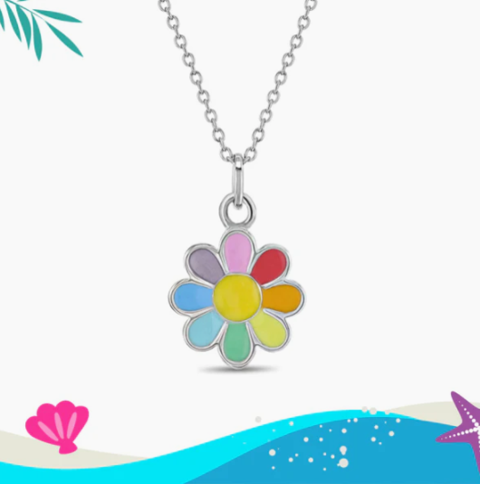 MULTI COLOR SILVER FLOWER NECKLACE 
