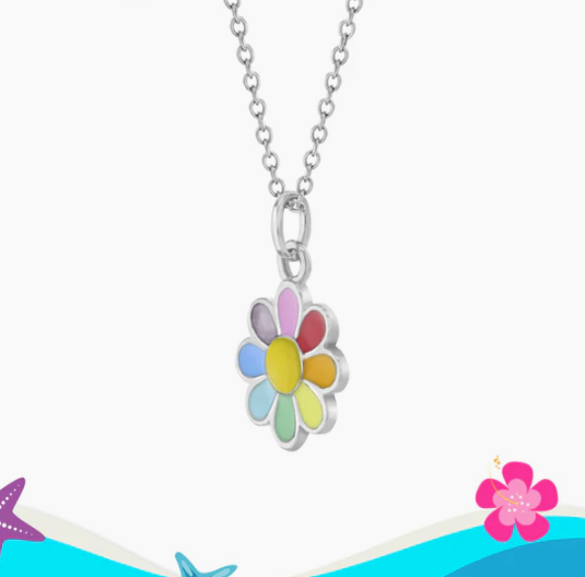 MULTI COLOR SILVER FLOWER NECKLACE 