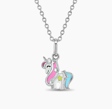 SILVER ENAMELED UNICORN PENDANT