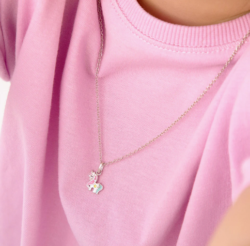 SILVER ENAMELED UNICORN PENDANT