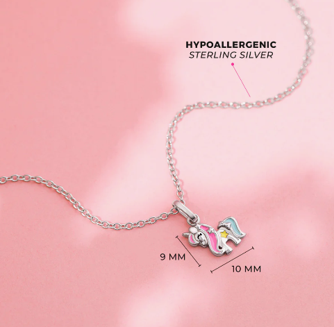 SILVER ENAMELED UNICORN PENDANT