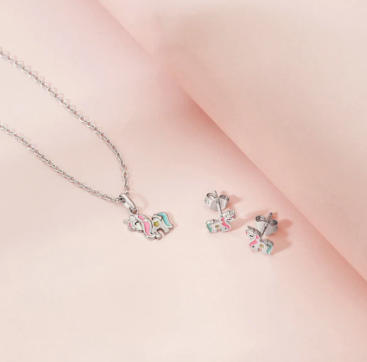 SILVER ENAMELED UNICORN PENDANT