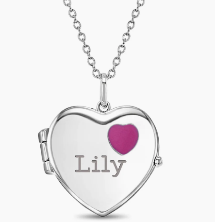 SILVER LOCKET WITH ENAMELED HEART