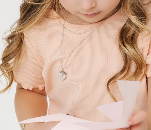 SILVER LOCKET WITH ENAMELED HEART