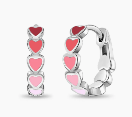 ENAMELED HEART HOOPS RED AND PINK