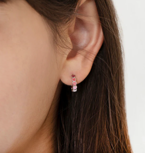ENAMELED HEART HOOPS RED AND PINK
