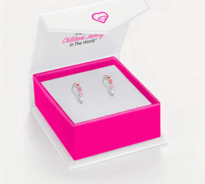 ENAMELED HEART HOOPS RED AND PINK