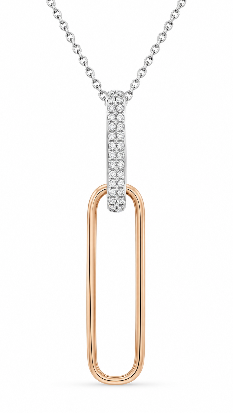 14K Two Tone Gold Diamond Paperclip Pendant