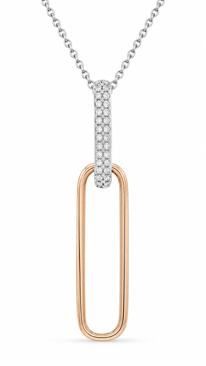 14 KT TWO TONE WHITE AND ROSE GOLD LINK NECKLACE - Brownee Jewelers