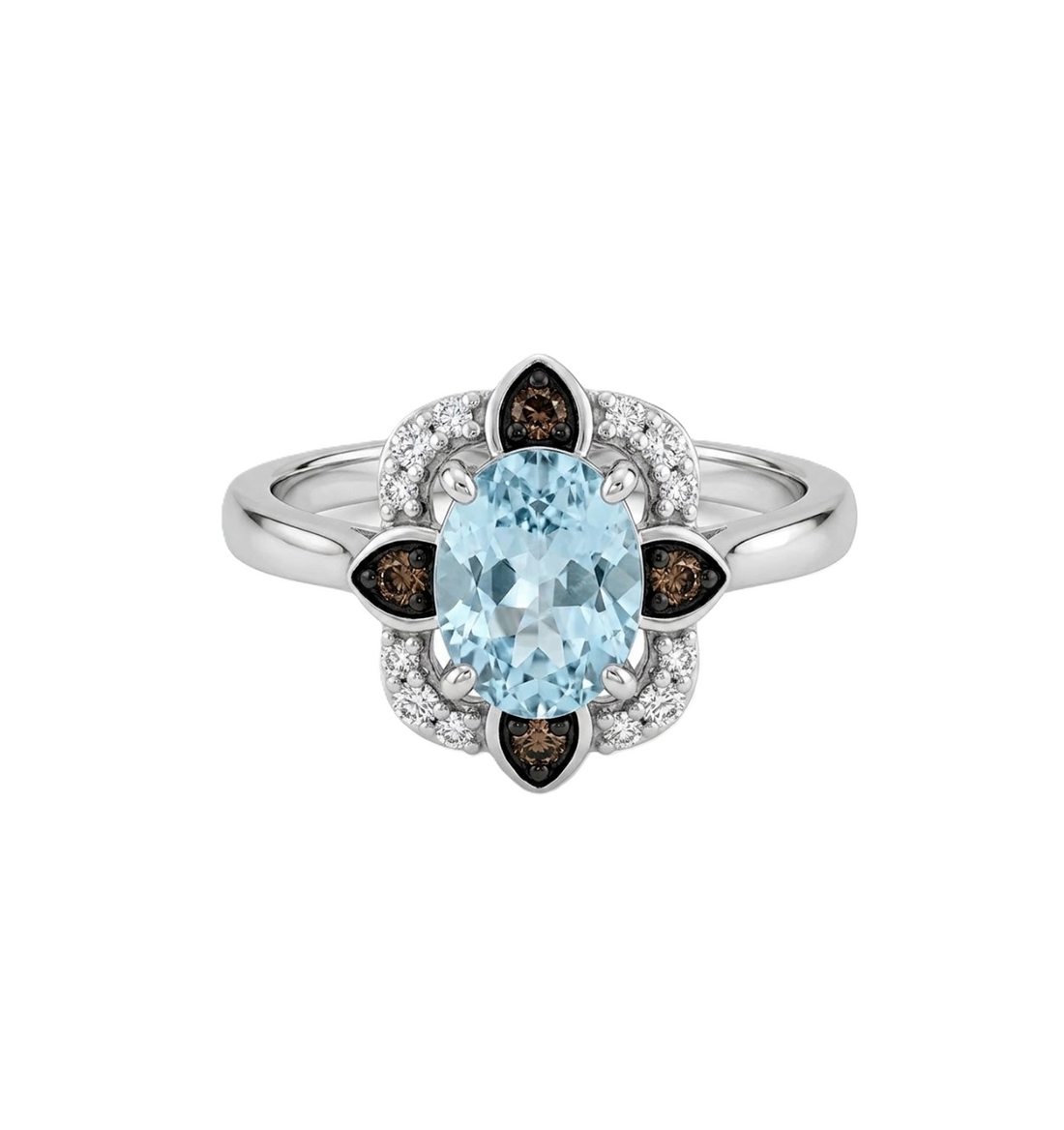 Oval Aquamarine Halo Ring | 14K White Gold | 1.20 ctw | Chocolate & Vanilla Diamonds® | TRTV 380A - Brownee Jewelers