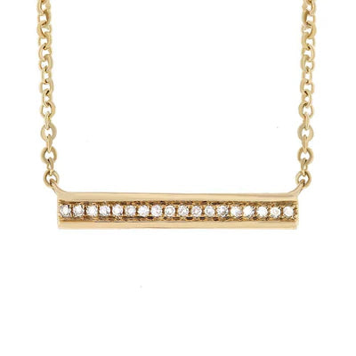 Meridian Diamond Pavé Bar Necklace | 14K Yellow Gold | Sleek Minimalist Pendant - Brownee Jewelers