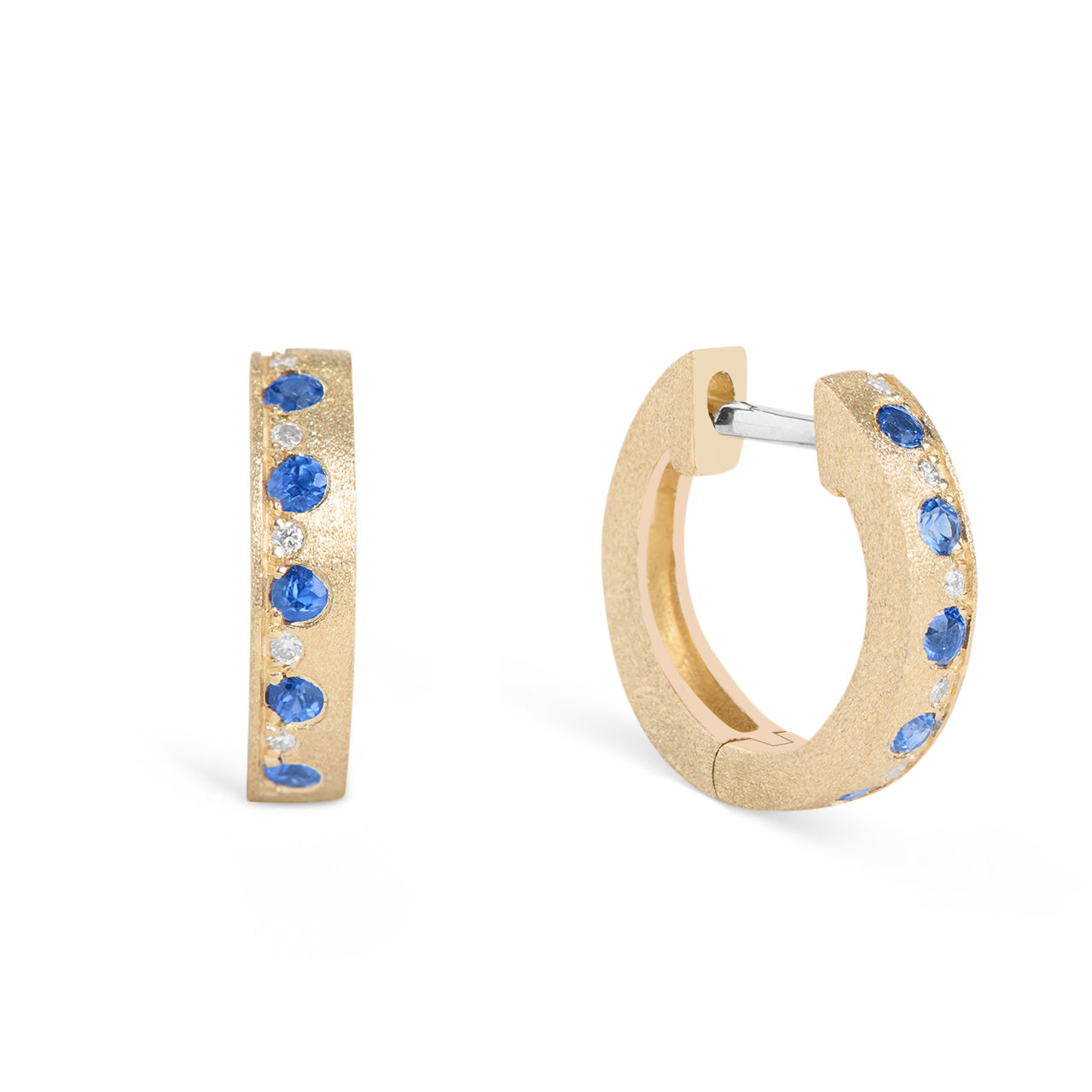 Sapphire and Diamond Hoop Yellow Gold Earrings 