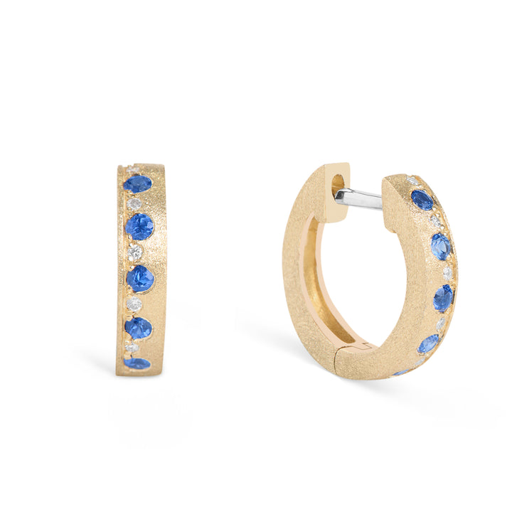 Sapphire and Diamond hoop yellow gold earrings 