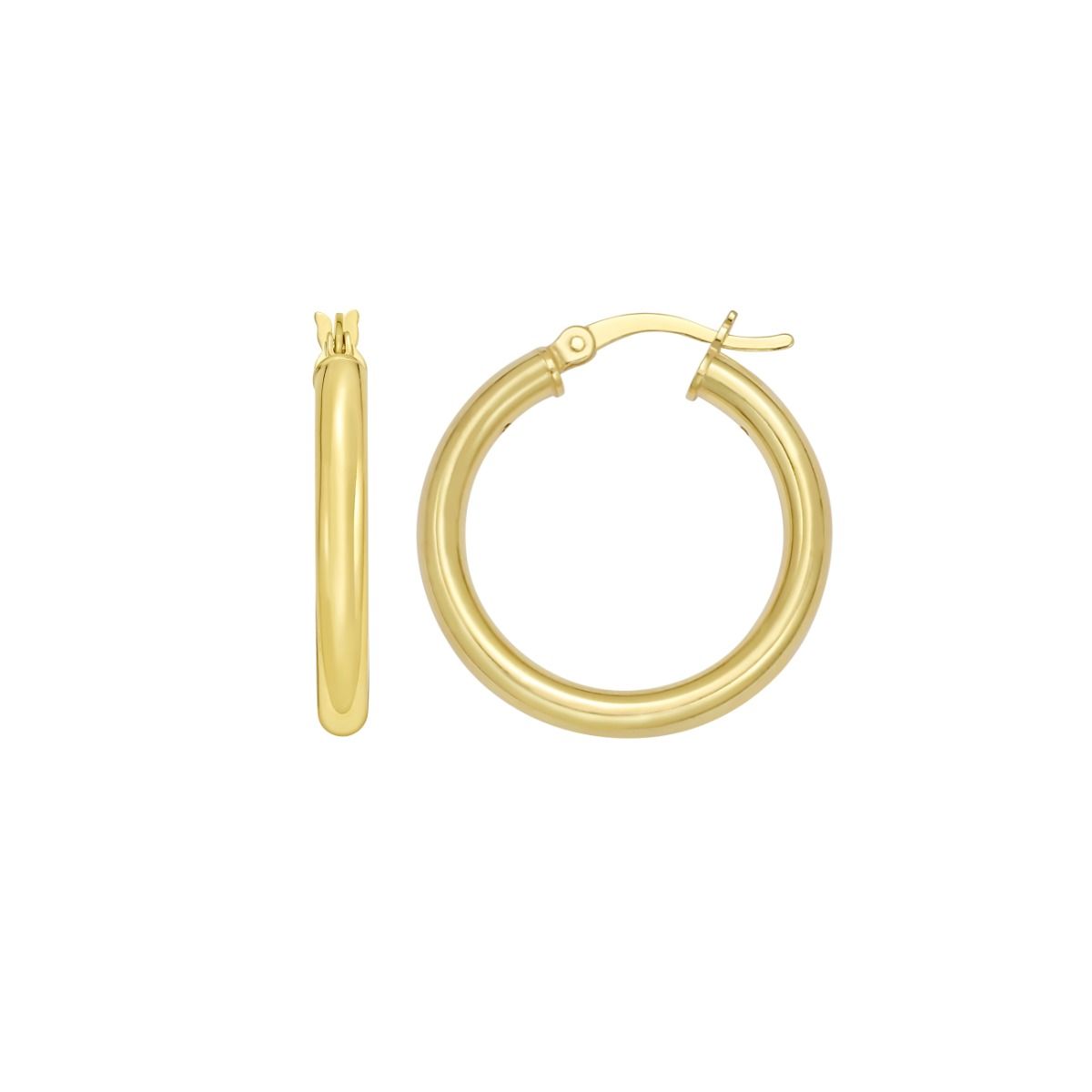 20 Millimeter Yellow Gold-Plated Sterling Silver Round Tube Hoop Earrings with a Hinged Clasp