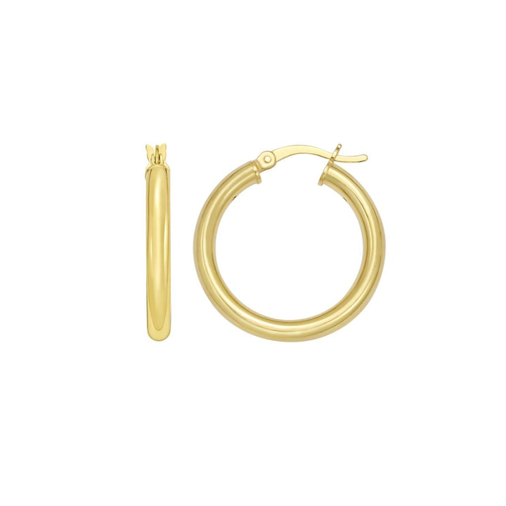 Round Tube Hoop Earrings | Yellow Gold-Plated Sterling Silver | 20mm | AGYLT320 - Brownee Jewelers
