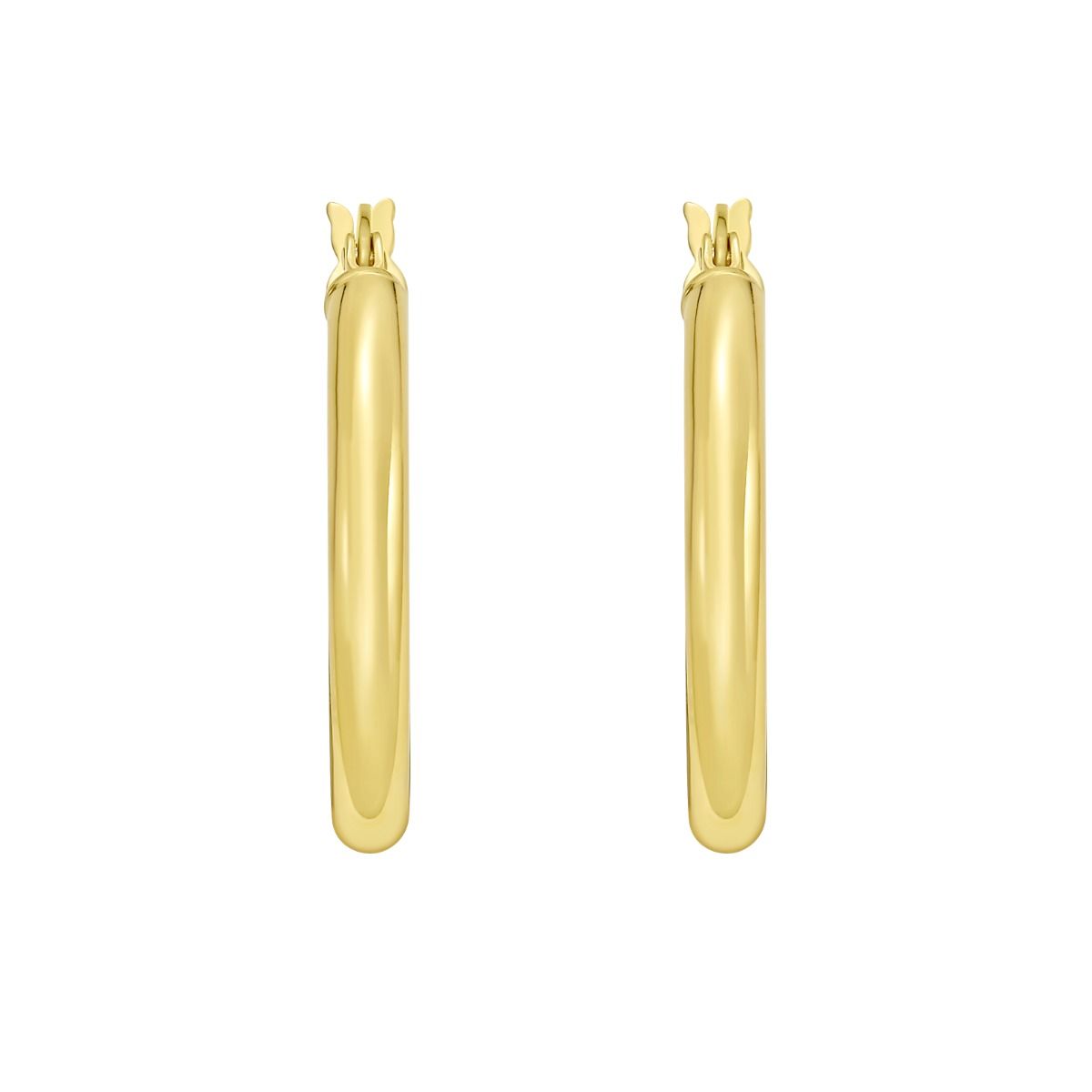 20 Millimeter Yellow Gold-Plated Sterling Silver Round Tube Hoop Earrings with a Hinged Clasp