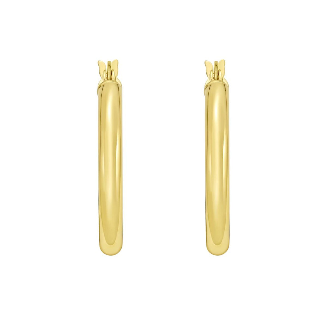 20 Millimeter Yellow Gold-Plated Sterling Silver Round Tube Hoop Earrings with a Hinged Clasp