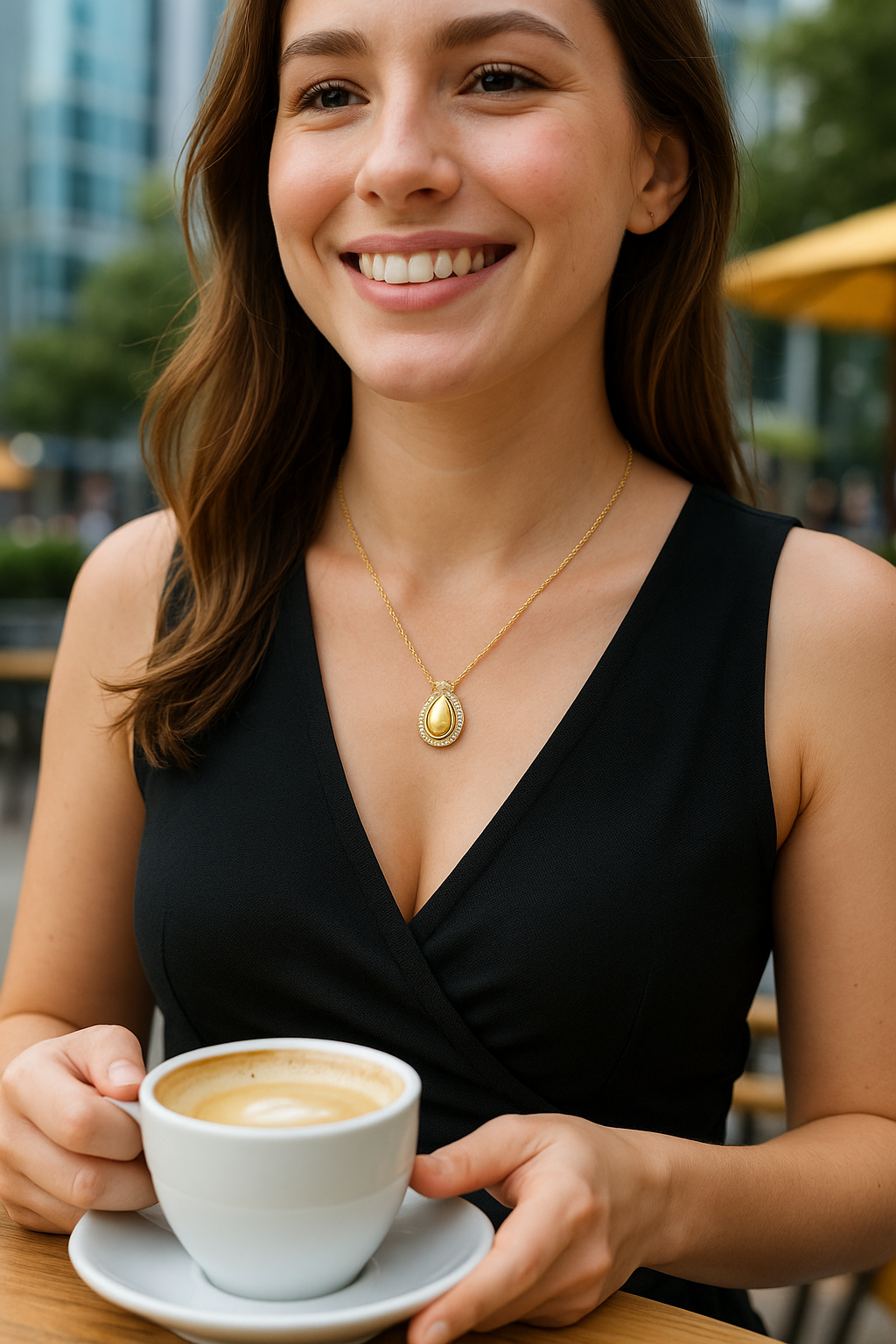 10K Yellow Gold Pear-Shape Diamond Halo Pendant – 1/10ct