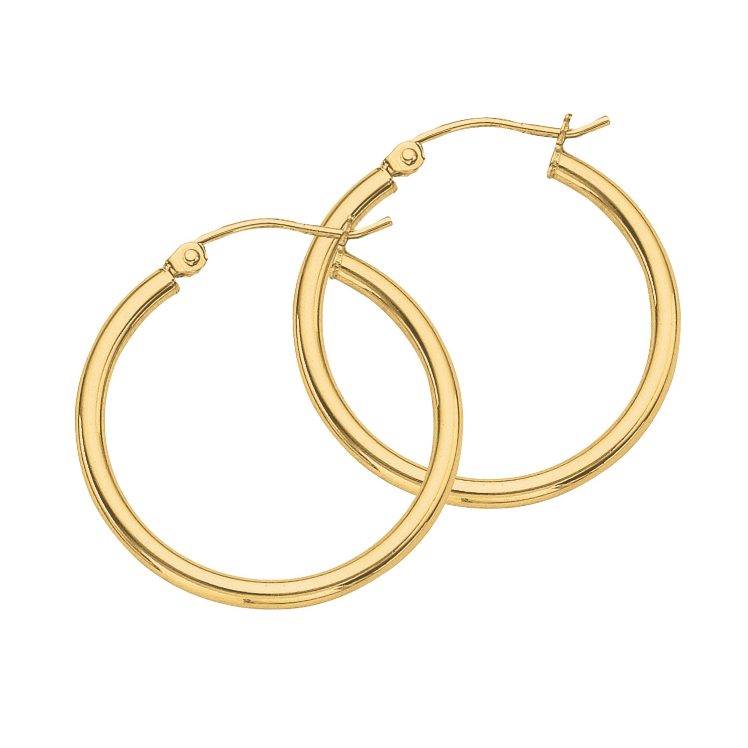 2 by 25 Millimeter Polished Hoop Earrings in Sterling Silver with an 18K Gold Plating Finish