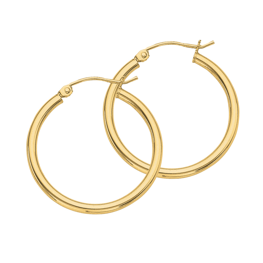 2 by 25 Millimeter Polished Hoop Earrings in Sterling Silver with an 18K Gold Plating Finish