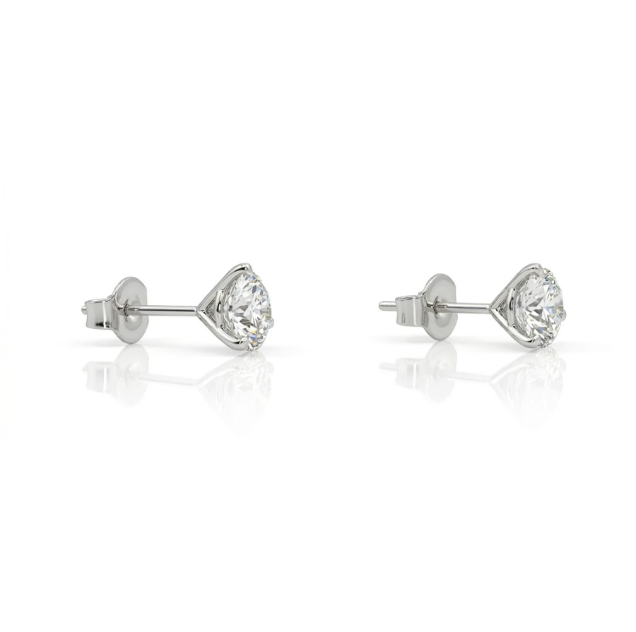 Round Lab-Grown Diamond Stud Earrings | 14K White Gold | 2.00 ctw Round Diamonds | Martini 3-Prong Setting - Brownee Jewelers