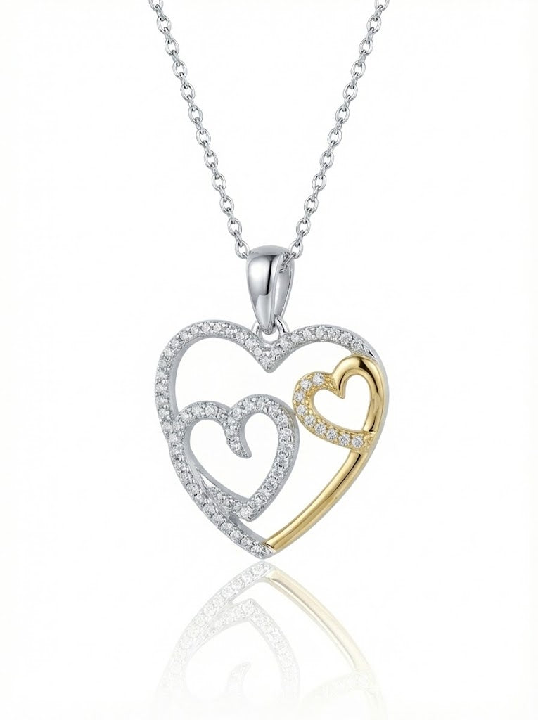 Sterling Silver & Rose-Tone Double Heart Diamond Pendant