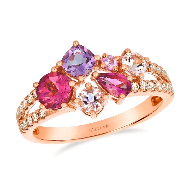 Le Vian® 14K Strawberry Gold® Multi-Gem Ring with Passion Fruit Tourmaline™, Cotton Candy Amethyst®, Pink Morganite, Bubble Gum Pink Sapphire™ & Nude Diamonds™ Bring a burst of color to your collection with this dazzling Le Vian® multi-gem ring, crafted in luminous 14K Strawberry Gold®