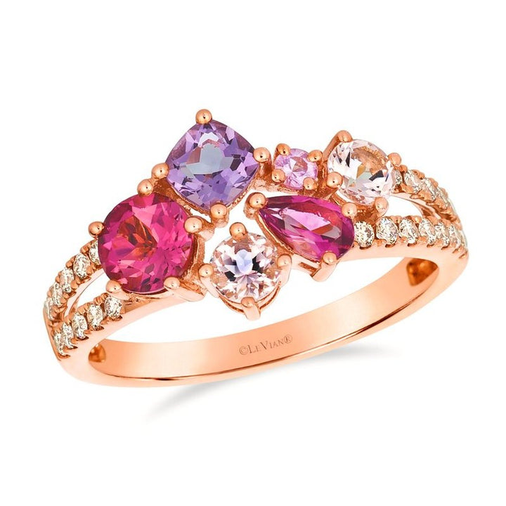 Le Vian® 14K Strawberry Gold® Multi-Gem Ring with Passion Fruit Tourmaline™, Cotton Candy Amethyst®, Pink Morganite, Bubble Gum Pink Sapphire™ & Nude Diamonds™ Bring a burst of color to your collection with this dazzling Le Vian® multi-gem ring, crafted in luminous 14K Strawberry Gold®