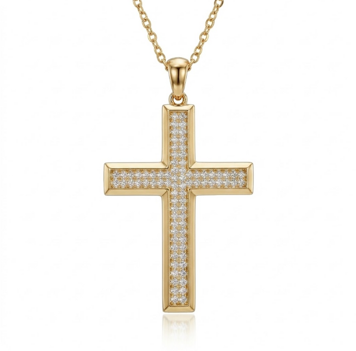 Diamond Pavé Cross Pendant | 10K Yellow Gold | Round Brilliant Diamonds | Religious Jewelry Pendant - Brownee Jewelers