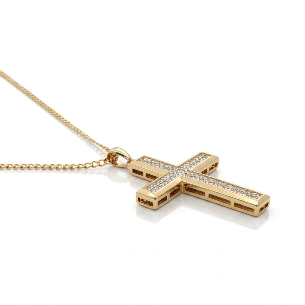 Diamond Pavé Cross Pendant in 14kt Yellow Gold