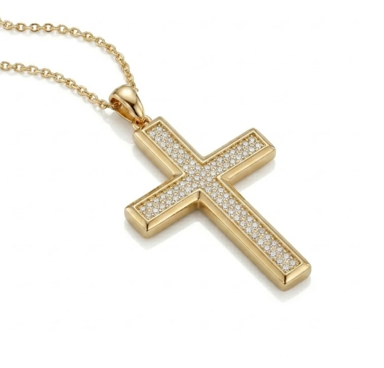 Diamond Pavé Cross Pendant | 10K Yellow Gold | Round Brilliant Diamonds | Religious Jewelry Pendant - Brownee Jewelers