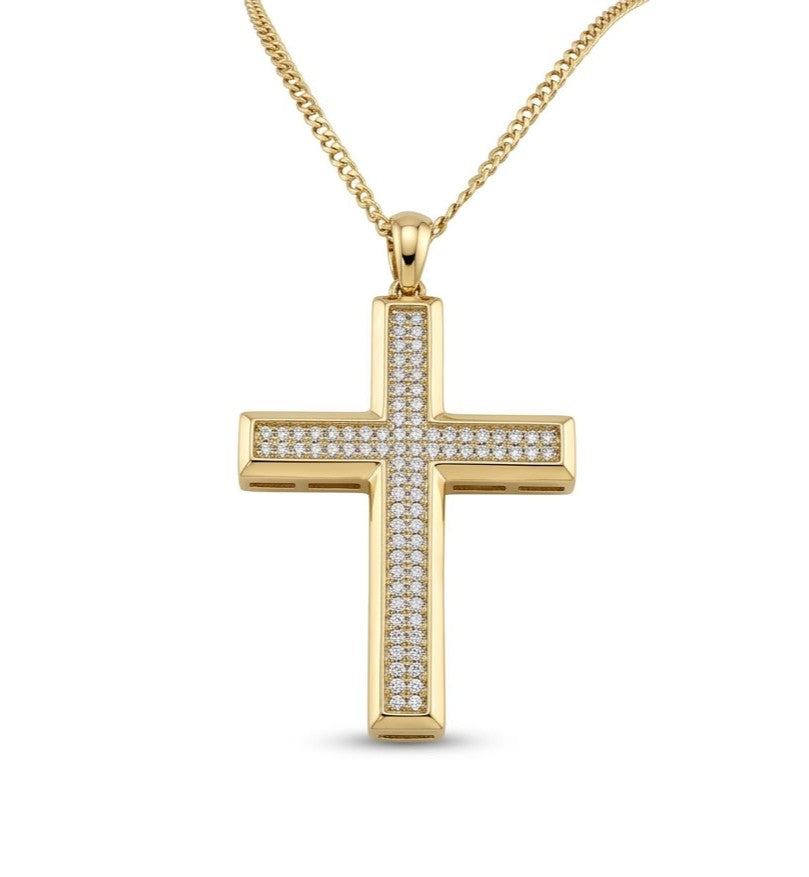 Diamond Pavé Cross Pendant in 14kt Yellow Gold