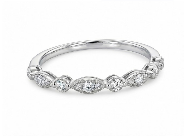 Diamond Band, Round & Marquise | Platinum | Stackable Ring | Alternating Design - Brownee Jewelers