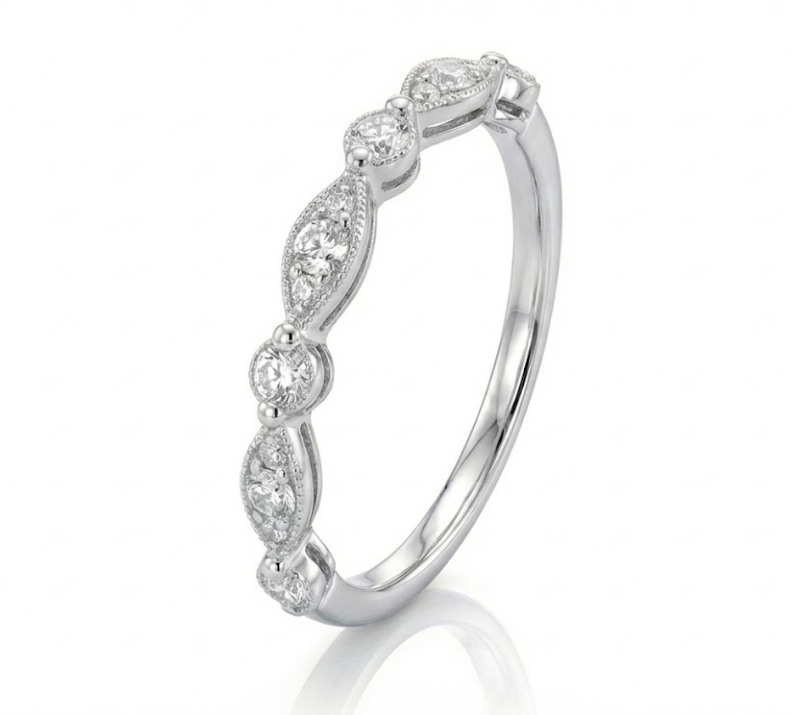 Diamond Band, Round & Marquise | Platinum | Stackable Ring | Alternating Design - Brownee Jewelers