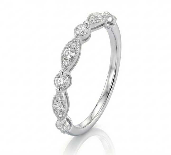 Diamond Band, Round & Marquise | Platinum | Stackable Ring | Alternating Design - Brownee Jewelers