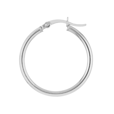 2 Millimeter by 25 Millimeter Polished Hoop Earrings in Rhodium Plated Sterling Silver