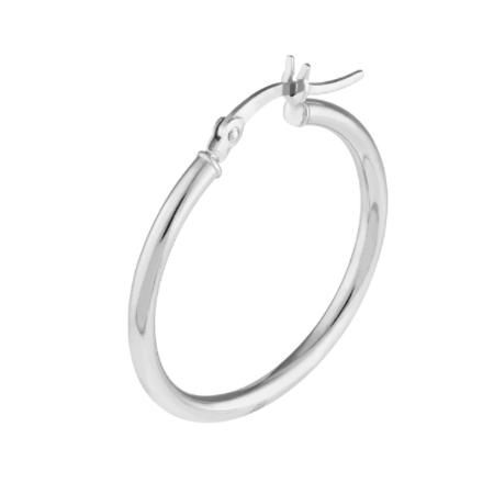 2 Millimeter by 25 Millimeter Polished Hoop Earrings in Rhodium Plated Sterling Silver