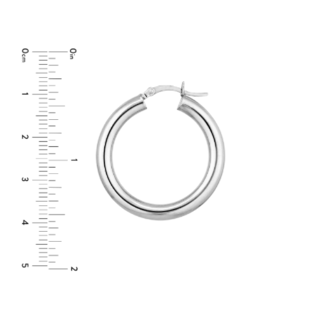 4 Millimeter by 30 Millimeter Polished Hoop Earrings in Rhodium Plated Sterling Silver