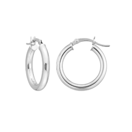 3 Millimeter by 20 Millimeter Plain Hoop Earrings in Rhodium-Plated Sterling Silver