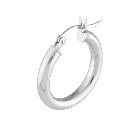 3 Millimeter by 20 Millimeter Plain Hoop Earrings in Rhodium-Plated Sterling Silver
